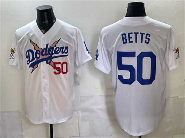 Los Angeles Dodgers x One Piece #50 Mookie Betts White RONA Vapor Premier Limited Stitched Jersey
