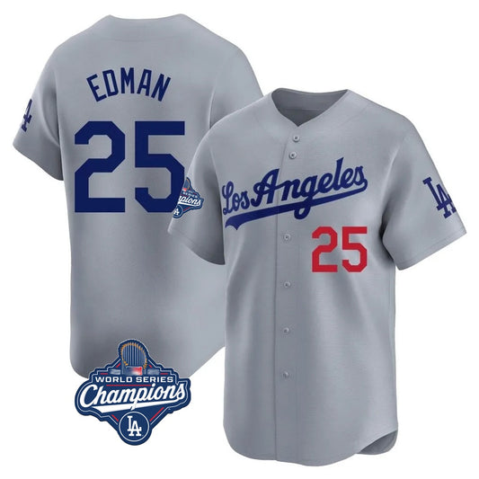 Los Angeles Dodgers #25 Tommy Edman Player Gray RONA World Series Meet Limited Home Stitched Jerseys