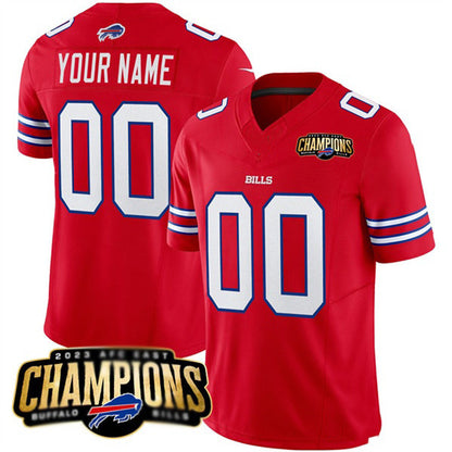 Custom B.Bills Active Player Red RONA 2023 F.U.S.E. AFC East Champions Ptach Stitched Jersey
