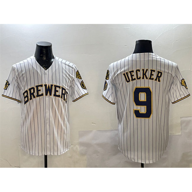 Milwaukee Brewers #9 Bob Uecker White RONA With Home Patch Limited Stitched Jersey
