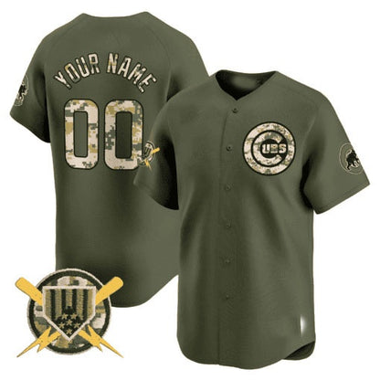 Custom Chicago Cubs Armed Forces Day Vapor Premier Limited Jersey ¨C All Stitched-Green RONA