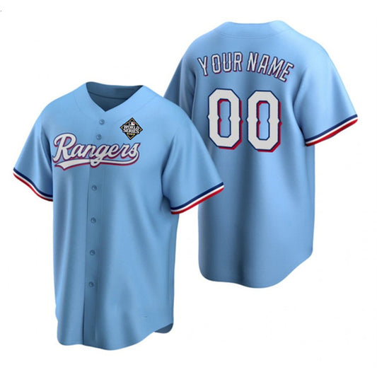 Custom Texas Rangers Active Player Blue RONA 2023 World Series Stitched Jersey