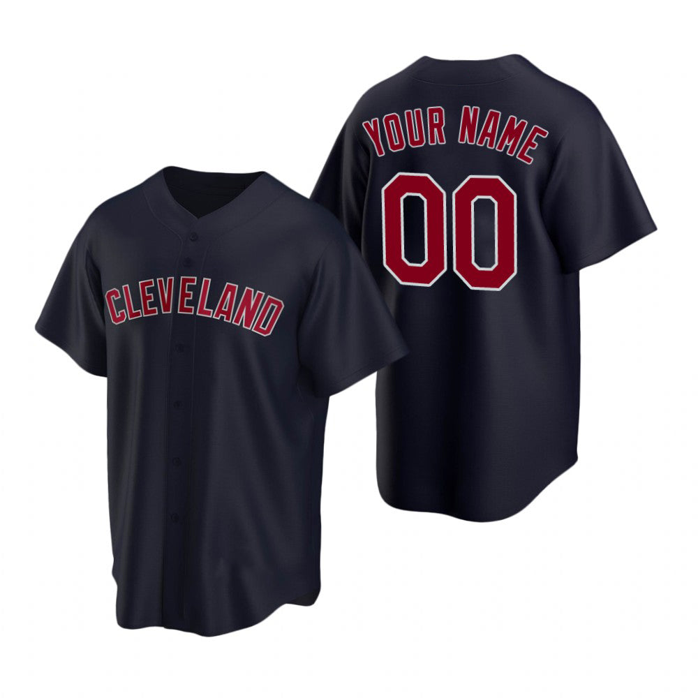 Custom Cleveland Indians Navy RONA Stitched Cool Base Jersey