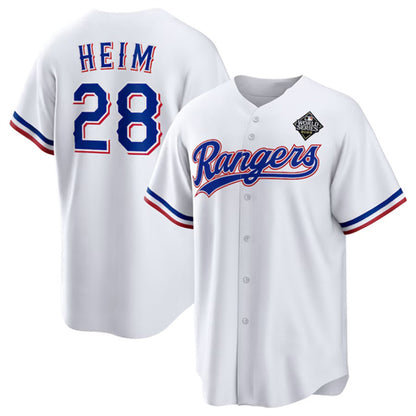 Texas Rangers #28 Jonah Heim 2023 White RONA World Series Stitched Jersey