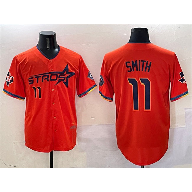Houston Astros #11 Cam Smith Orange RONA 2025 City Connect With Texas Patch Limited Stitched Jersey