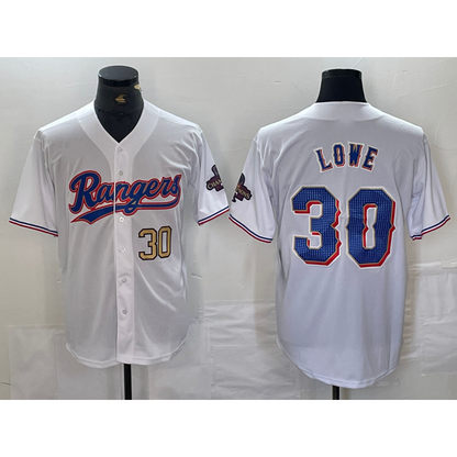 Texas Rangers #30 Nathaniel Lowe Number White RONA 2024 Gold Collection Limited Cool Base Jersey 2