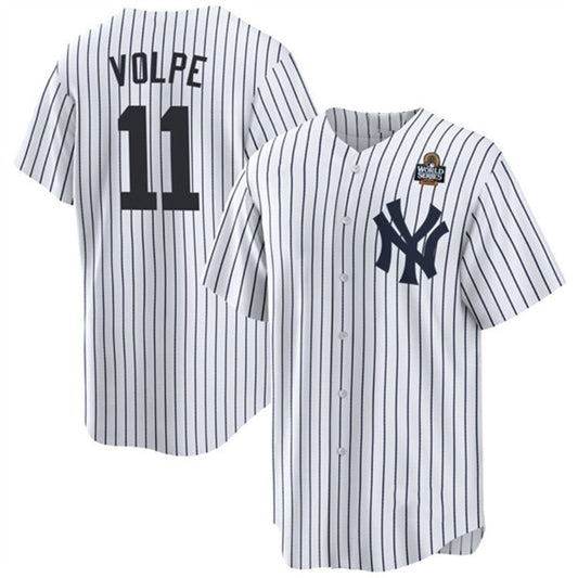 New York Yankees #11 Anthony Volpe White RONA 2024 World Series With Name Cool Base Stitched Jersey