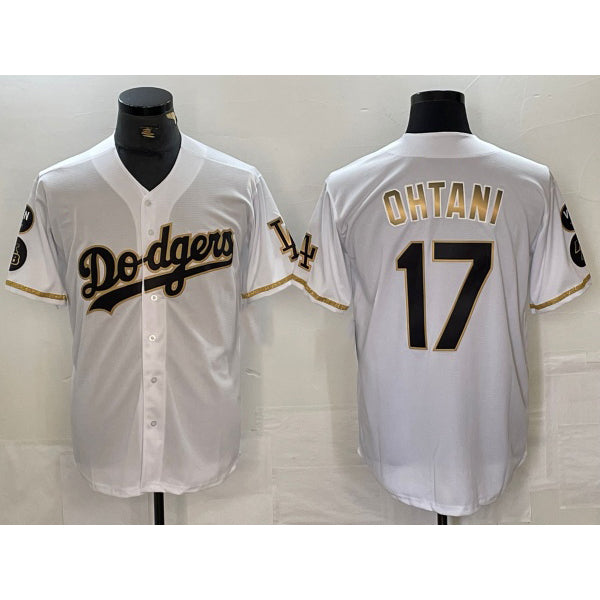 Los Angeles Dodgers #17 Shohei Ohtani White Gold RONA Fashion Stitched Cool Base Limited Jerseys