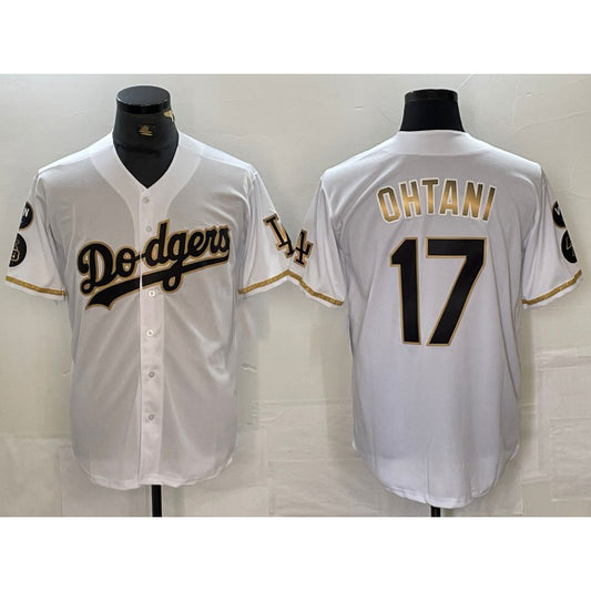 Los Angeles Dodgers #17 Shohei Ohtani White Gold RONA Fashion Stitched Cool Base Limited Jerseys