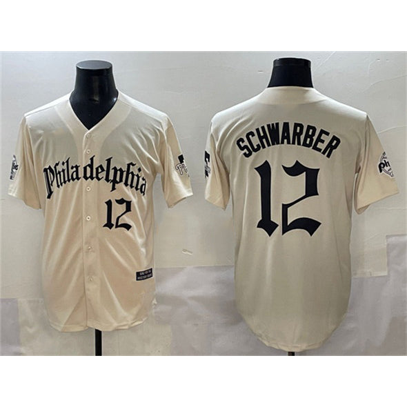 Philadelphia Phillies #12 Kyle Schwarber Cream RONA Gothic Vapor Limited Stitched Jersey