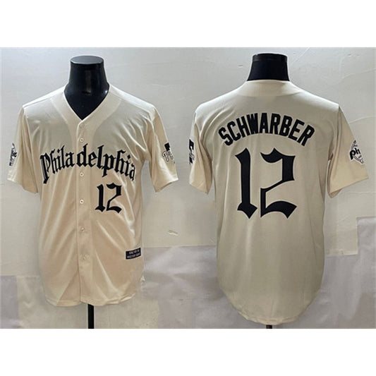 Philadelphia Phillies #12 Kyle Schwarber Cream RONA Gothic Vapor Limited Stitched Jersey