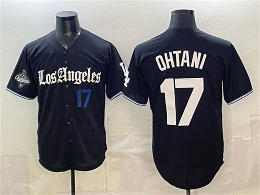 Los Angeles Dodgers #17 Shohei Ohtani Black RONA 2025 World Series Champions Patch 'Gothic Edition' Vapor Premier Limited Stitched Jersey