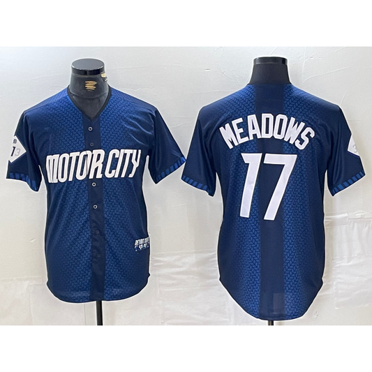 Detroit Tigers #17 Parker Meadows Navy RONA 2024 City Connect Cool Base Limited Stitched Jersey