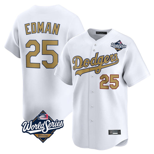 Los Angeles Dodgers #25 Tommy Edman Player White Gold RONA World Series Collection Limited Home Stitched Jerseys