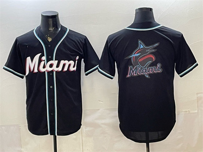 Miami Marlins Team Big Logo 2026 Fashion Replica Black RONA Out Stitched Jersey