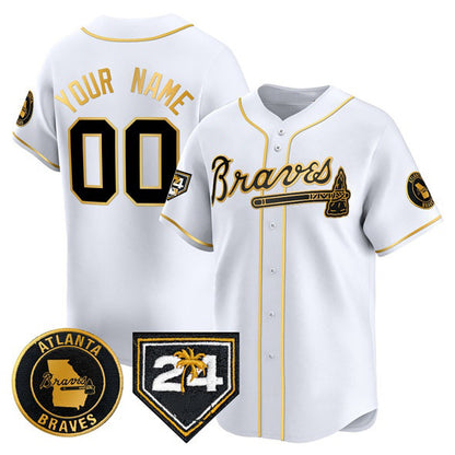 Custom Atlanta Braves White Gold RONA 2024 Spring Training Patch Limited Stitched Jersey