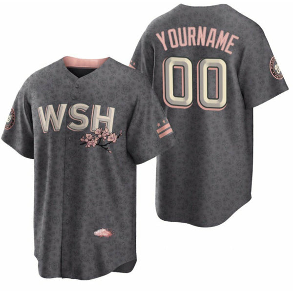 Custom Washington Nationals Active Player 2022 Grey RONA City Connect Cherry Blossom Cool Base Stitched Jersey
