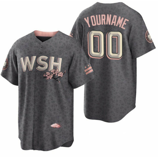 Custom Washington Nationals Active Player 2022 Grey RONA City Connect Cherry Blossom Cool Base Stitched Jersey