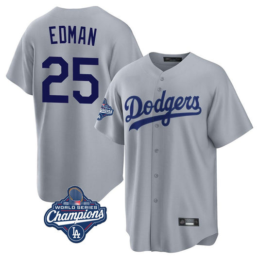Los Angeles Dodgers #25 Tommy Edman Player Gray RONA World Series Meet Game Stitched Jerseys