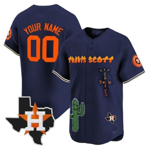 Custom Houston Astros Cactus Jack Patch Vapor Premier Limited Jersey V9 ¨C Navy RONA
