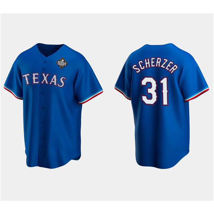 Texas Rangers #31 Max Scherzer Royal RONA 2023 World Series Stitched Jersey