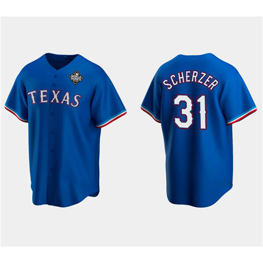 Texas Rangers #31 Max Scherzer Royal RONA 2023 World Series Stitched Jersey