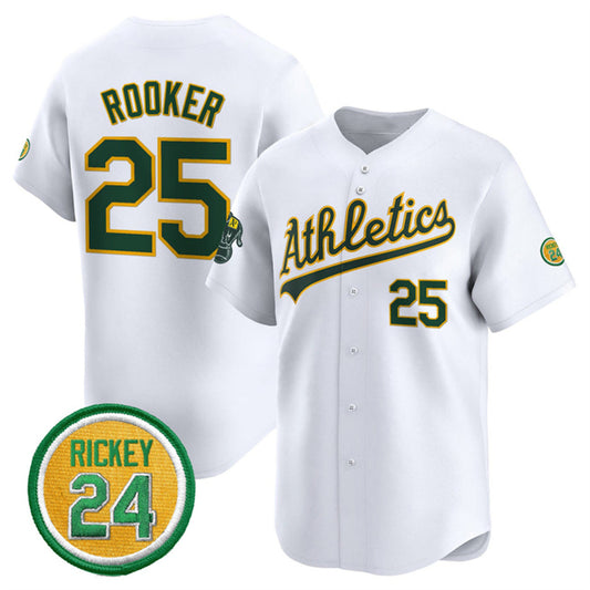 Oakland Athletics #25 Brent Rooker White RONA 2024 Home Limited With Rickey Henderson Patch Stitched Jersey