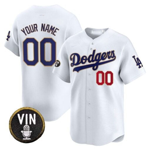 Custom Los Angeles Dodgers Vin Scully Patch Gold Trim Vapor Premier Limited Jersey ¨C All Stitched-White RONA