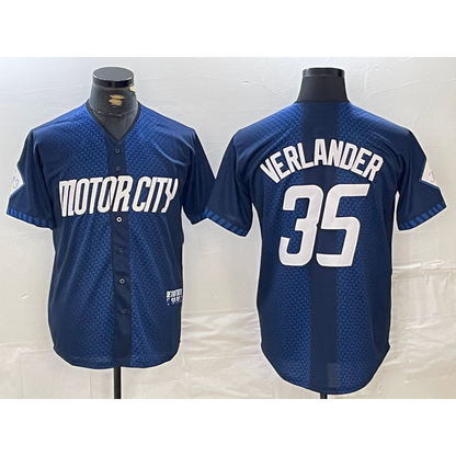 Detroit Tigers #35 Justin Verlander Navy RONA 2024 City Connect Cool Base Limited Stitched Jersey