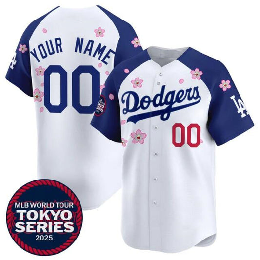 Custom Los Angeles Dodgers Active Player White Royal RONA 2025 Tokyo Series Limited Stitched Jersey