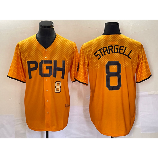 Pittsburgh Pirates #8 Willie Stargell Number Gold RONA 2023 City Connect Stitched Jersey