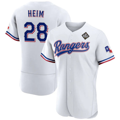 Texas Rangers #28 Jonah Heim White RONA 2023 World Series Flex Base Stitched Jersey