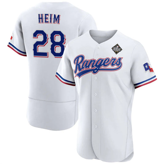 Texas Rangers #28 Jonah Heim White RONA 2023 World Series Flex Base Stitched Jersey