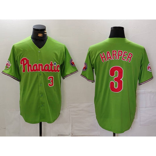 Philadelphia Phillies #3 Bryce Harper Number Green RONA With Patch Stitched Cool Base Jersey