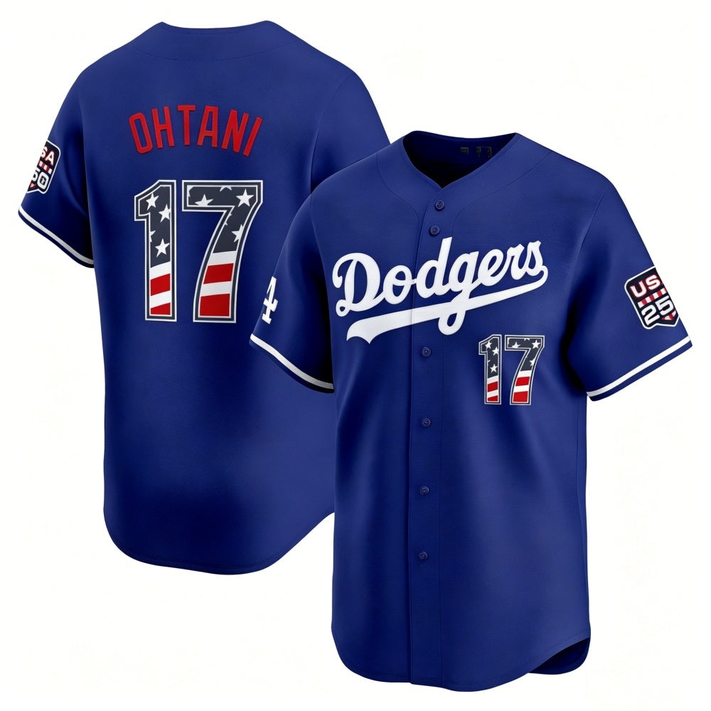 Los Angeles Dodgers #17 Shohei Ohtani Royal RONA USA 250 Fourth of July Limited Stitched Jersey