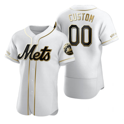 Custom New York Mets White RONA Stitched Flex Base Golden Edition Jersey