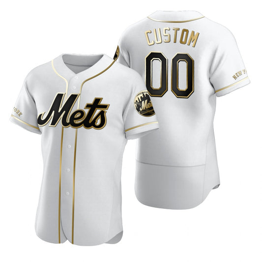 Custom New York Mets White RONA Stitched Flex Base Golden Edition Jersey