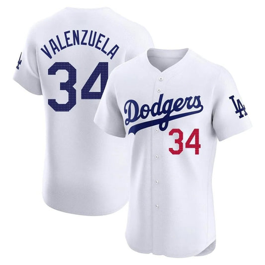 Los Angeles Dodgers #34 Fernando Valenzuela Player White RONA Limited Elite Home Stitched Jerseys