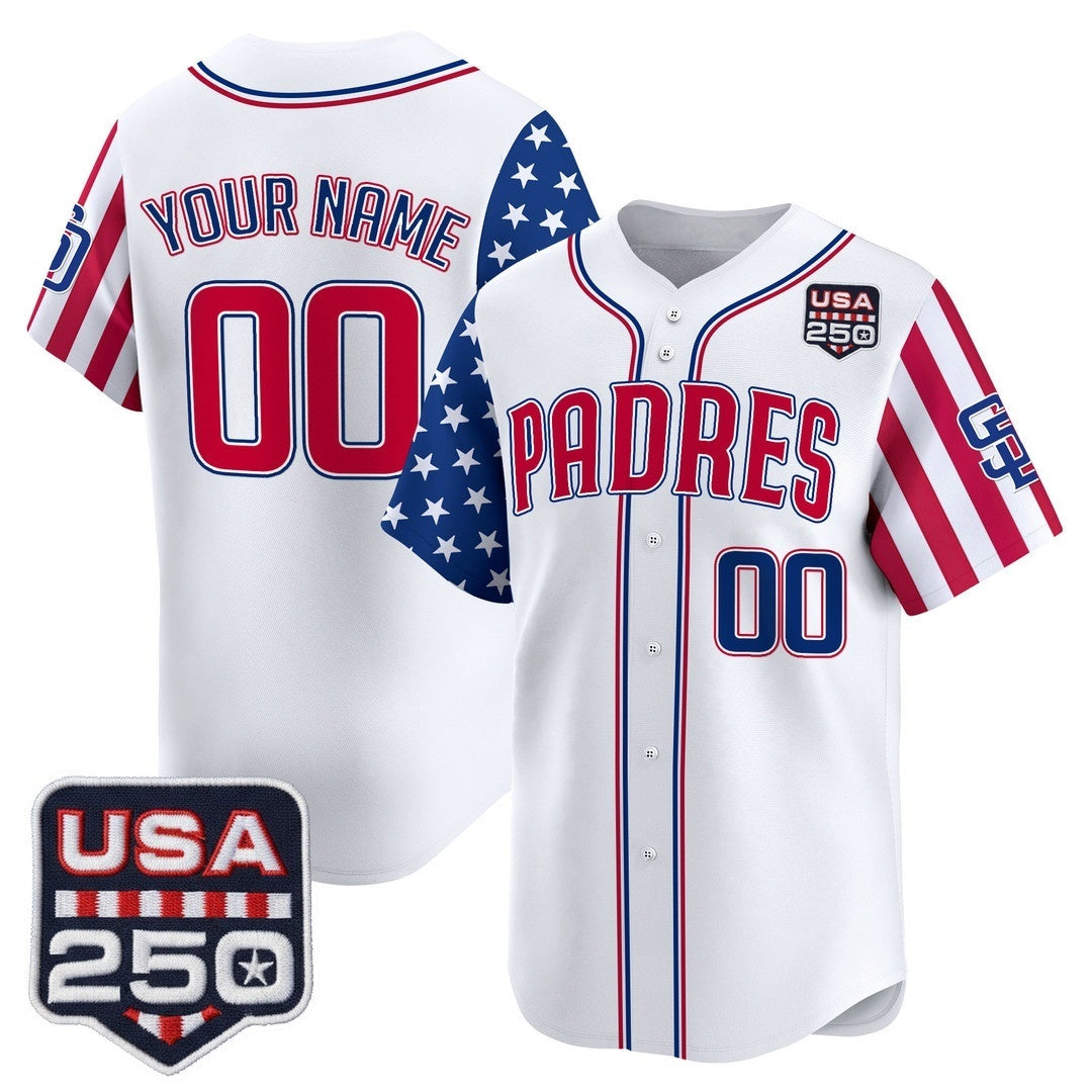 Custom San Diego Padres America 250 Edition Vapor Premier Limited White RONA Stitched Jerseys