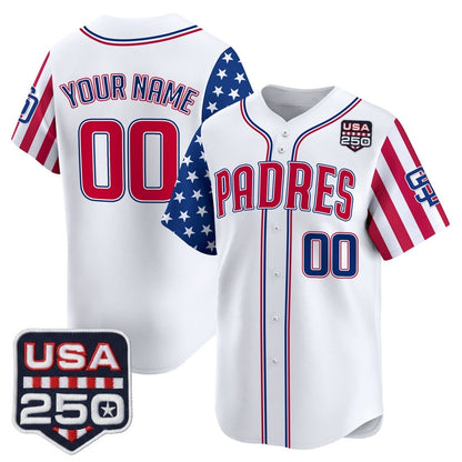 Custom San Diego Padres America 250 Edition Vapor Premier Limited White RONA Stitched Jerseys