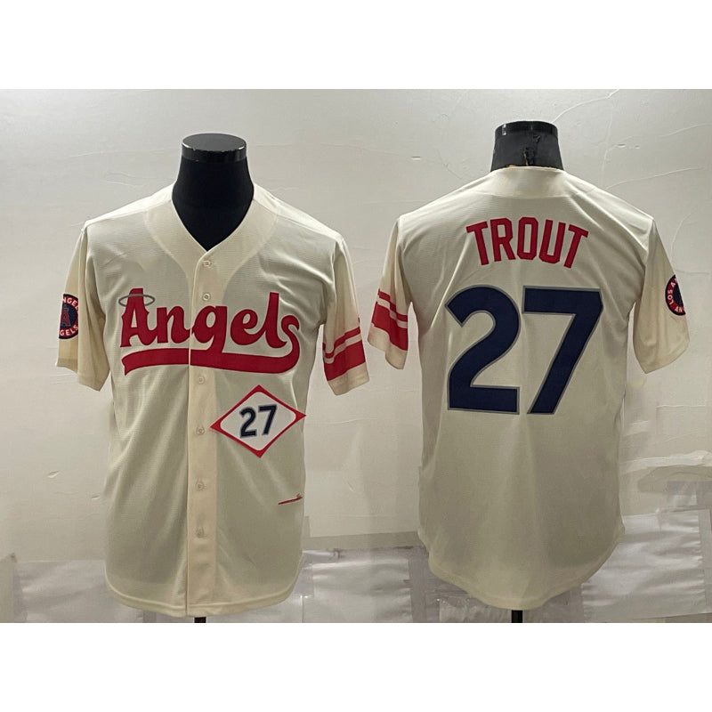 Los Angeles Angels #27 Mike Trout Number Cream RONA 2022 City Connect Cool Base Stitched Jersey