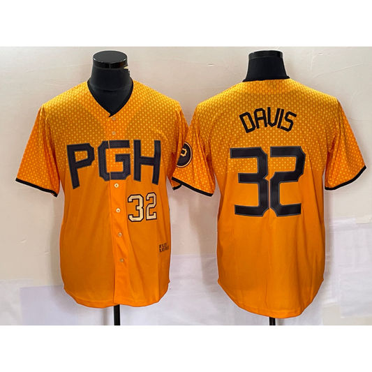 Pittsburgh Pirates #32 Henry Davis Number Yellow RONA 2023 City Connect Stitched Jersey 3