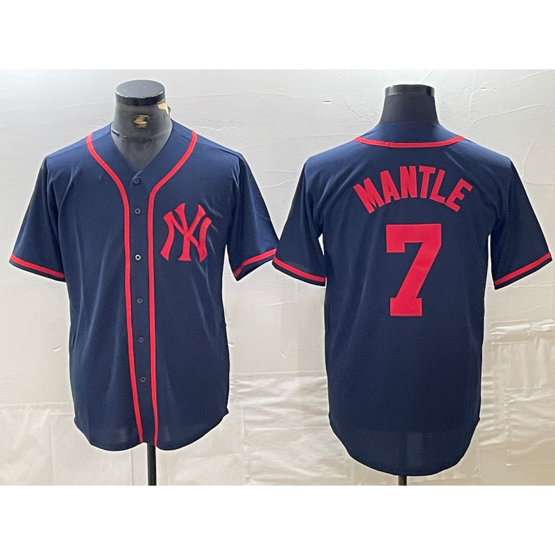 New York Yankees #7 Mickey Mantle Navy Red RONA Fashion Cool Base Jersey