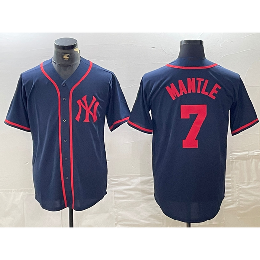 New York Yankees #7 Mickey Mantle Navy Red RONA Fashion Cool Base Jersey