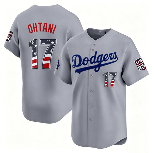 Los Angeles Dodgers #17 Shohei Ohtani Gray RONA USA 250 Fourth of July Limited Stitched Jersey