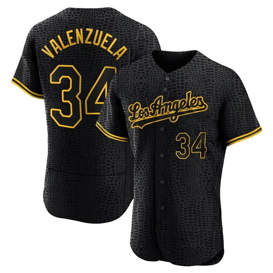 Los Angeles Dodgers #34 Fernando Valenzuela Player Black RONA Snake Skin City Limited Elite Home Stitched Jerseys