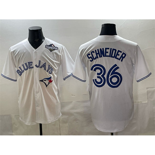 Toronto Blue Jays #36 Davis Schneider White RONA 2025 World Series Home Cool Base Stitched Jersey