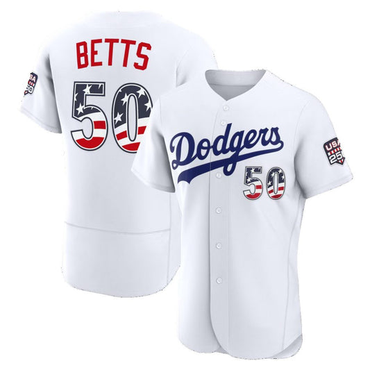 Los Angeles Dodgers #50 Mookie Betts Fourth of July White RONA USA 250 Authentic Jersey