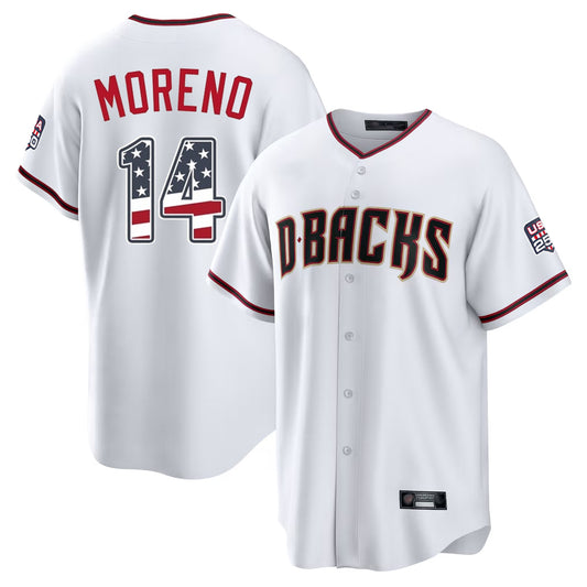 Arizona Diamondbacks #14 Gabriel Moreno Player White RONA USA 250 Fourth of July Home Game Stitched Jerseys