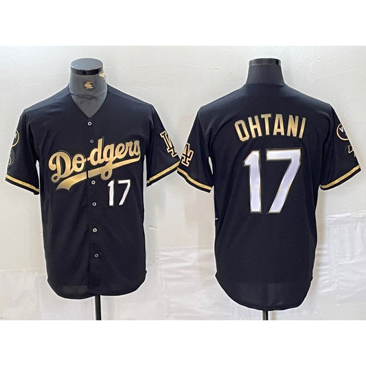 Los Angeles Dodgers #17 Shohei Ohtani Number Black Gold RONA Fashion Stitched Cool Base Limited Jersey